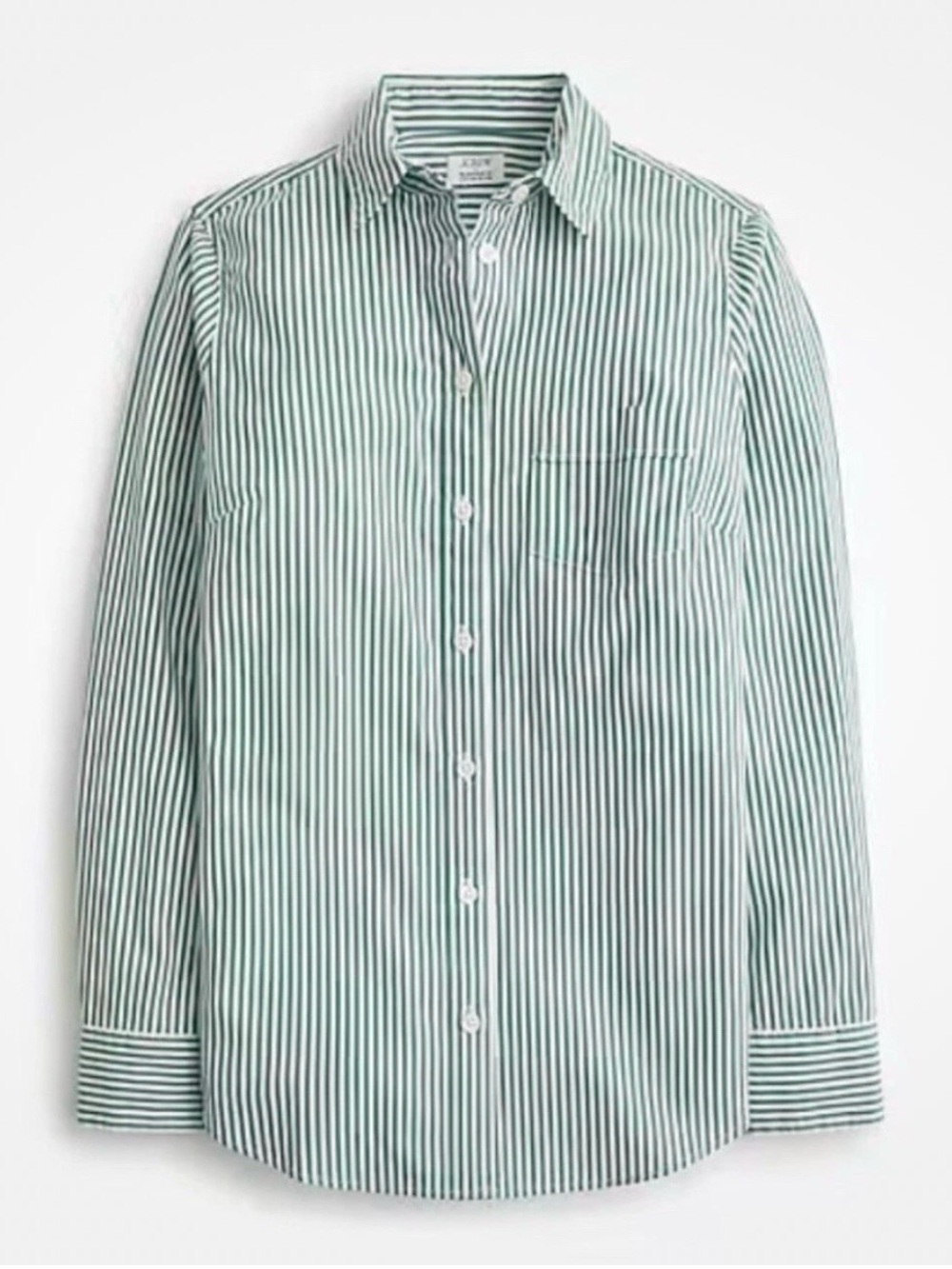J. Crew NWOT Green White Striped Button-Down Shirt Regenerative Cotton Sz Small